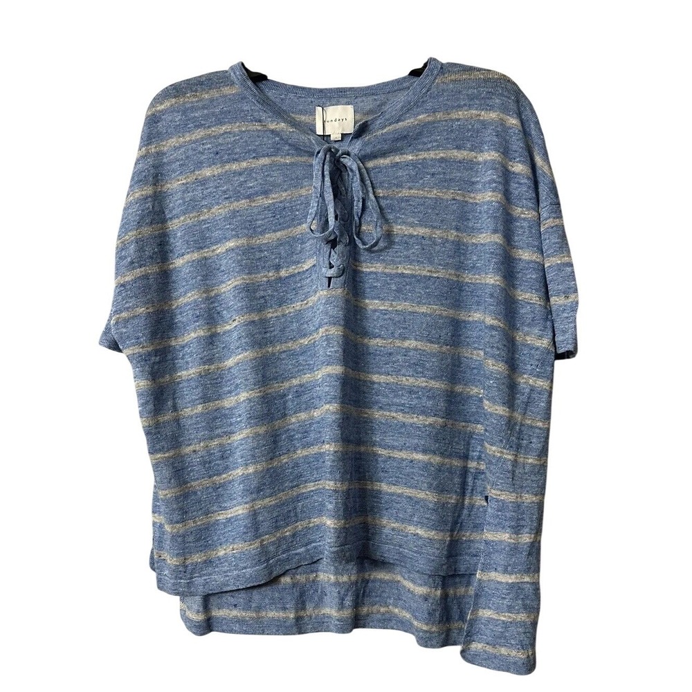 NWT Sundays Womens Short Sleeve Blue Gray Maya Pullover Sweater Top One Size